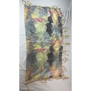 48”x48” Large Square 100% Silk Print Boho Chic Scarf W Cotton Fringe